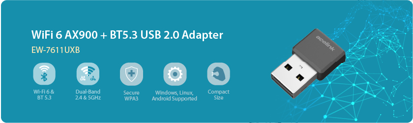 Acelink EW-7611UXB WiFi 6 AX900 + BT5.3 USB 2.0 Adapter