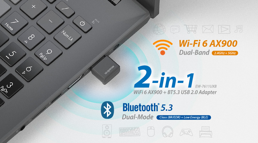 Acelink EW-7611UXB 2-in-1 WiFi 6 AX900 + BT5.3 USB 2.0 Adapter