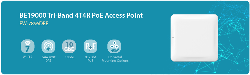 EW-7896DBE BE19000 WiFi 7 Tri-Band 4T4R PoE Access Point